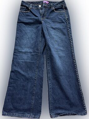 Edikted Dark Blue Wide-Leg Jeans with Side Stud Detailing